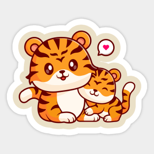 Cute Tiger Mom With Cub Tiger Cartoon Sticker